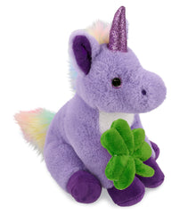 DolliBu Cute Purple Unicorn Stuffed Animal with Green Plush Shamrock - 9 Inches