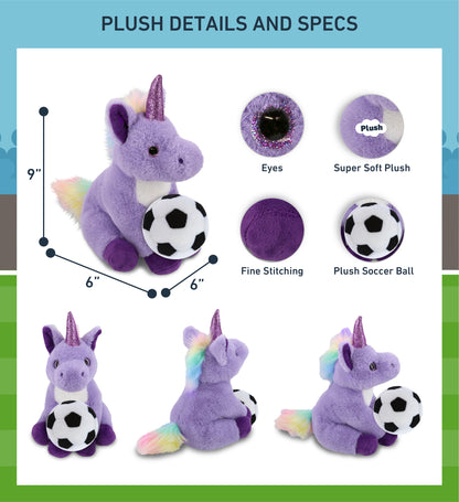 SUPER-SOFT PLUSH - PURPLE UNICORN 9" WITH SOCCER PLUSH