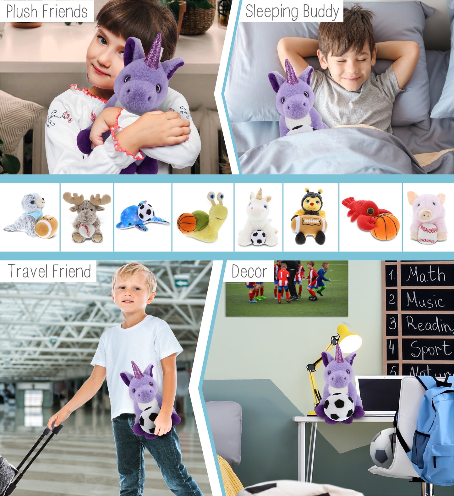 SUPER-SOFT PLUSH - PURPLE UNICORN 9" WITH SOCCER PLUSH