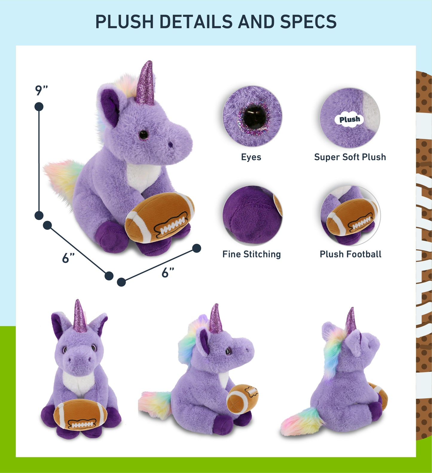 SUPER-SOFT PLUSH - PURPLE UNICORN 9" WITH FOOTBALL PLUSH