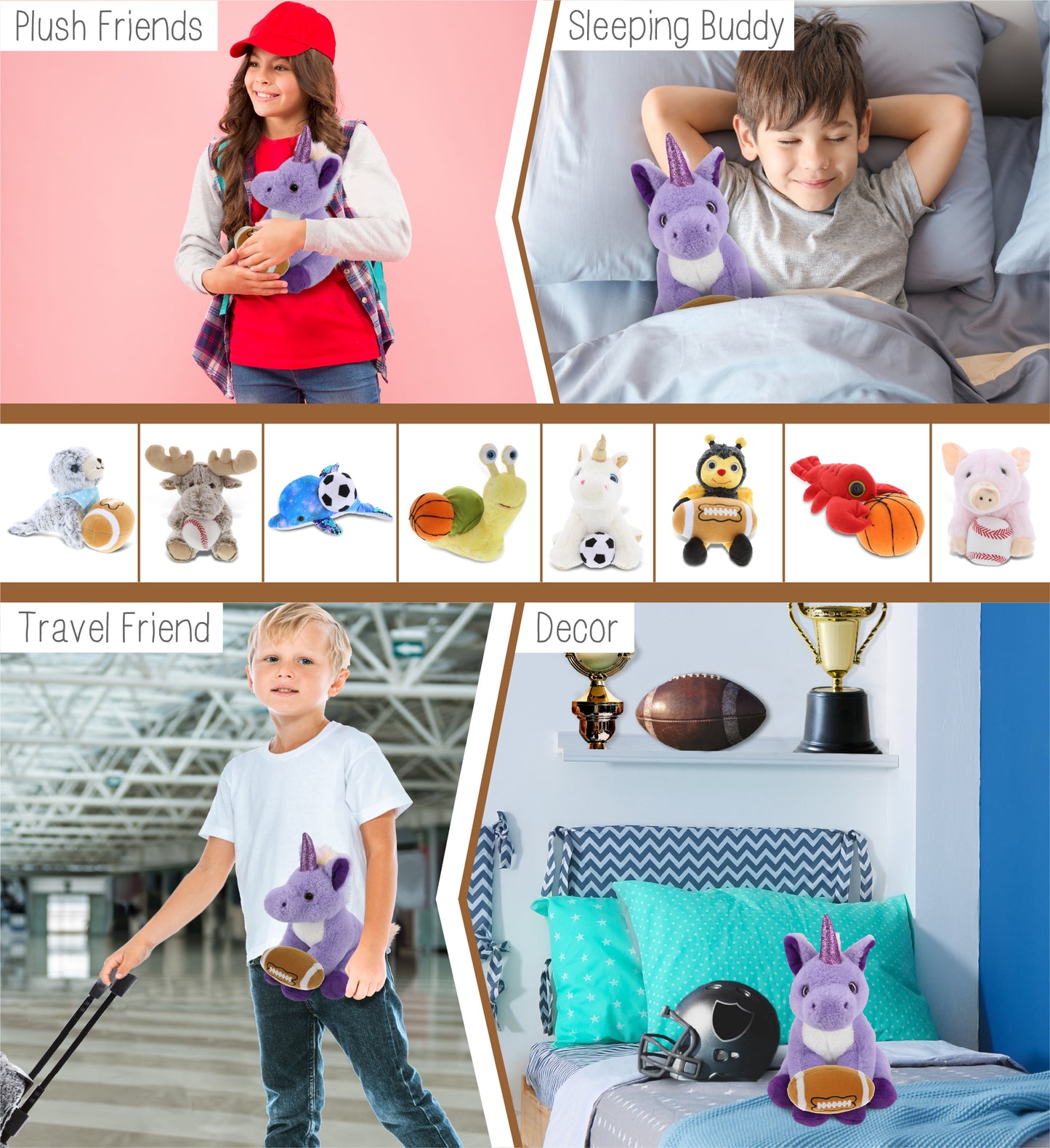 SUPER-SOFT PLUSH - PURPLE UNICORN 9" WITH FOOTBALL PLUSH