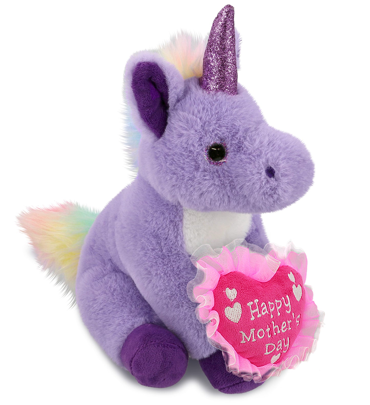 PLUSH MOTHERS DAY HEART - SUPER-SOFT PLUSH - PURPLE UNICORN 9"