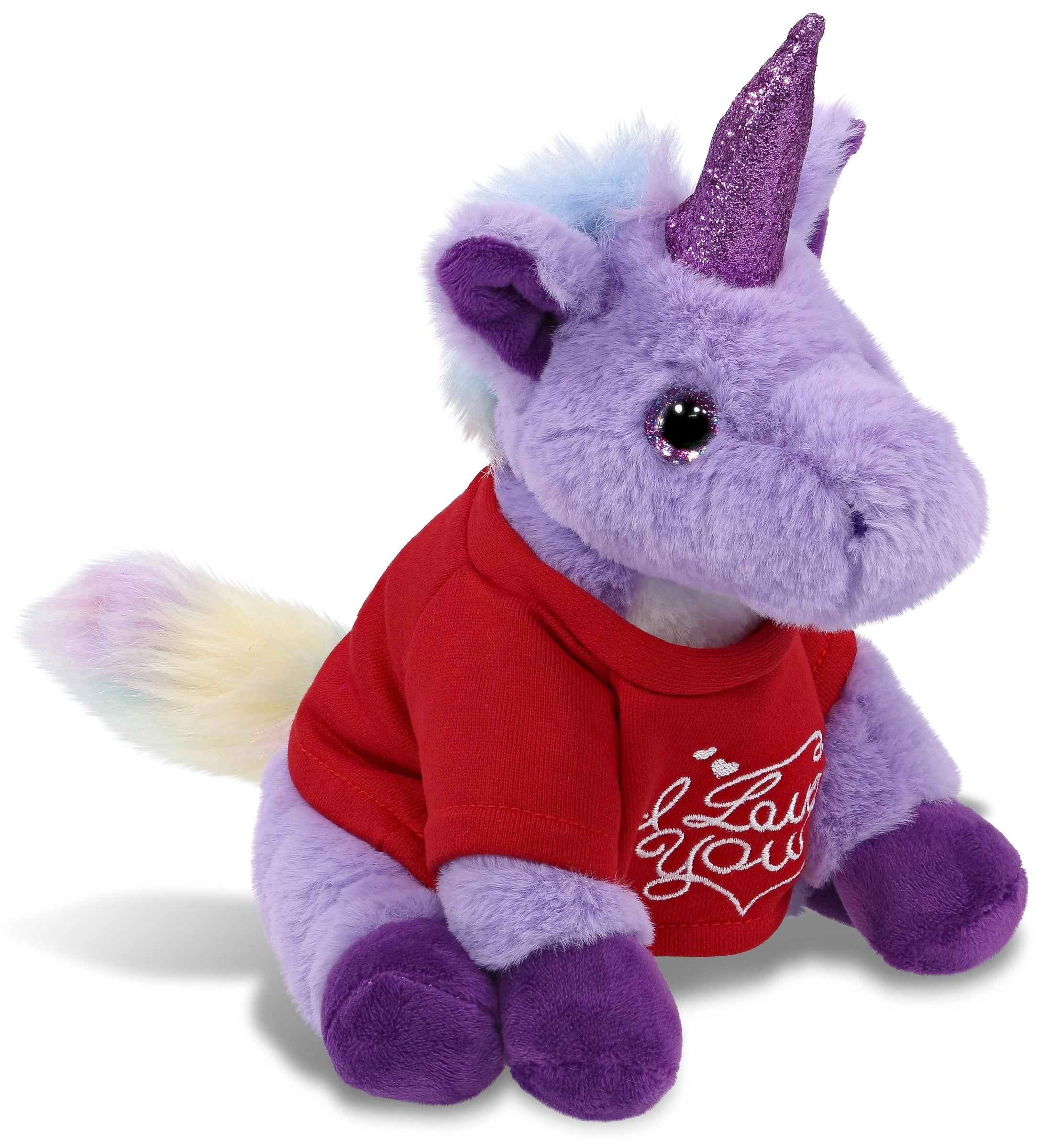 PLUSH I LOVE YOU RED SHIRT- SUPER-SOFT PLUSH - PURPLE UNICORN 9"