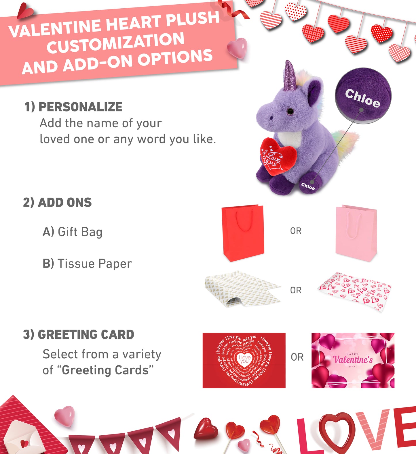 PLUSH I LOVE YOU RED HEART - SUPER-SOFT PLUSH - PURPLE UNICORN 9"