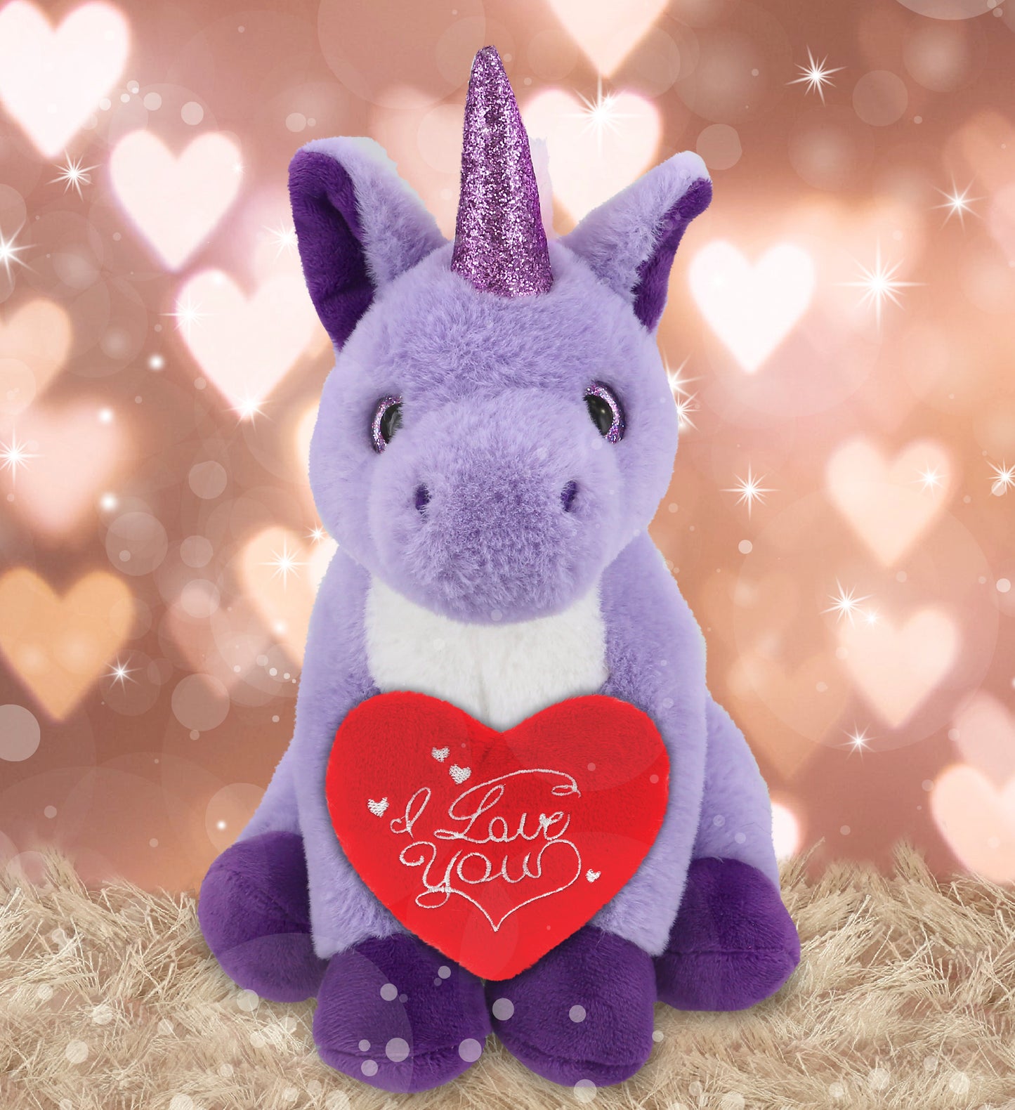 PLUSH I LOVE YOU RED HEART - SUPER-SOFT PLUSH - PURPLE UNICORN 9"