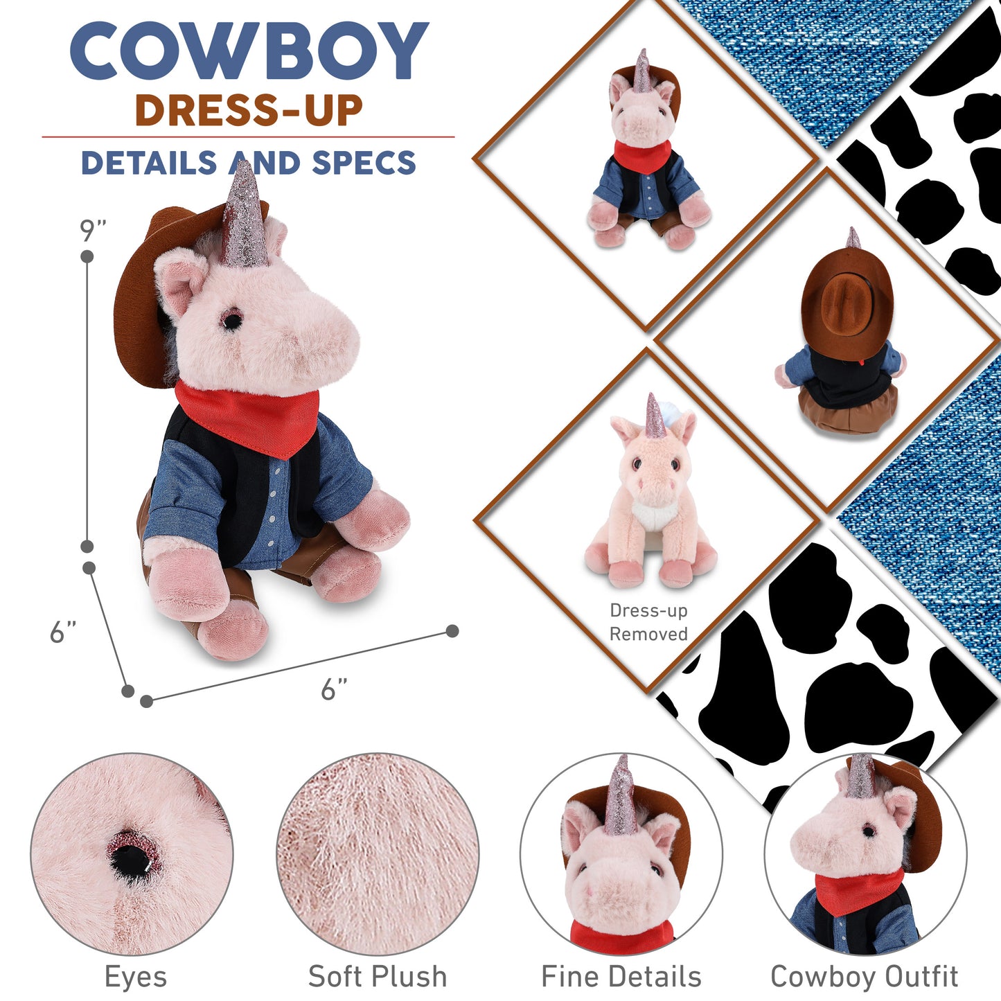 SUPER-SOFT PLUSH - PINK UNICORN 9" COWBOY DRESS UP