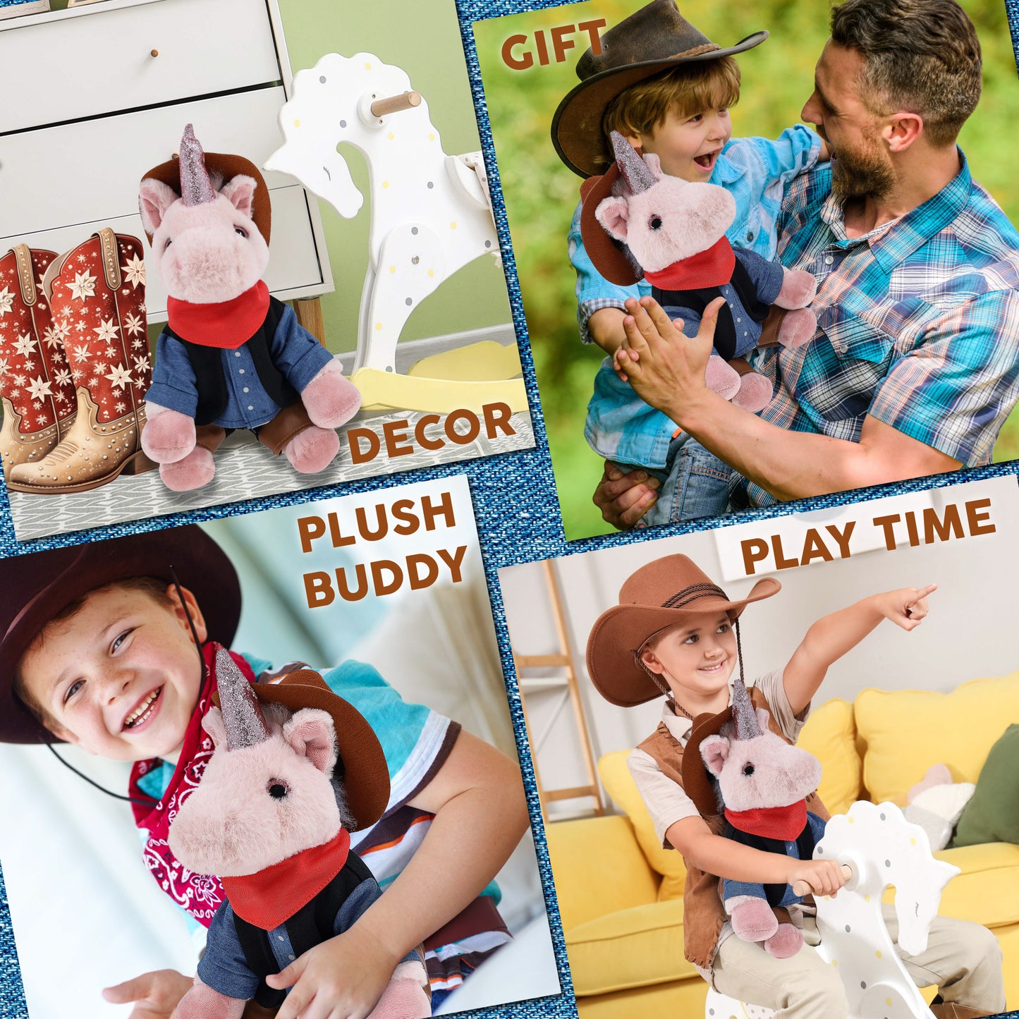 SUPER-SOFT PLUSH - PINK UNICORN 9" COWBOY DRESS UP