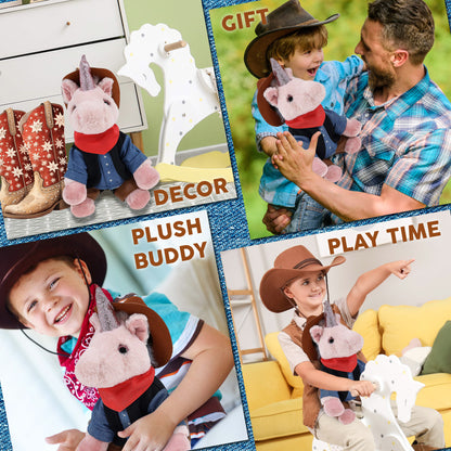 SUPER-SOFT PLUSH - PINK UNICORN 9" COWBOY DRESS UP