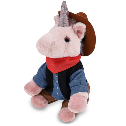 SUPER-SOFT PLUSH - PINK UNICORN 9" COWBOY DRESS UP