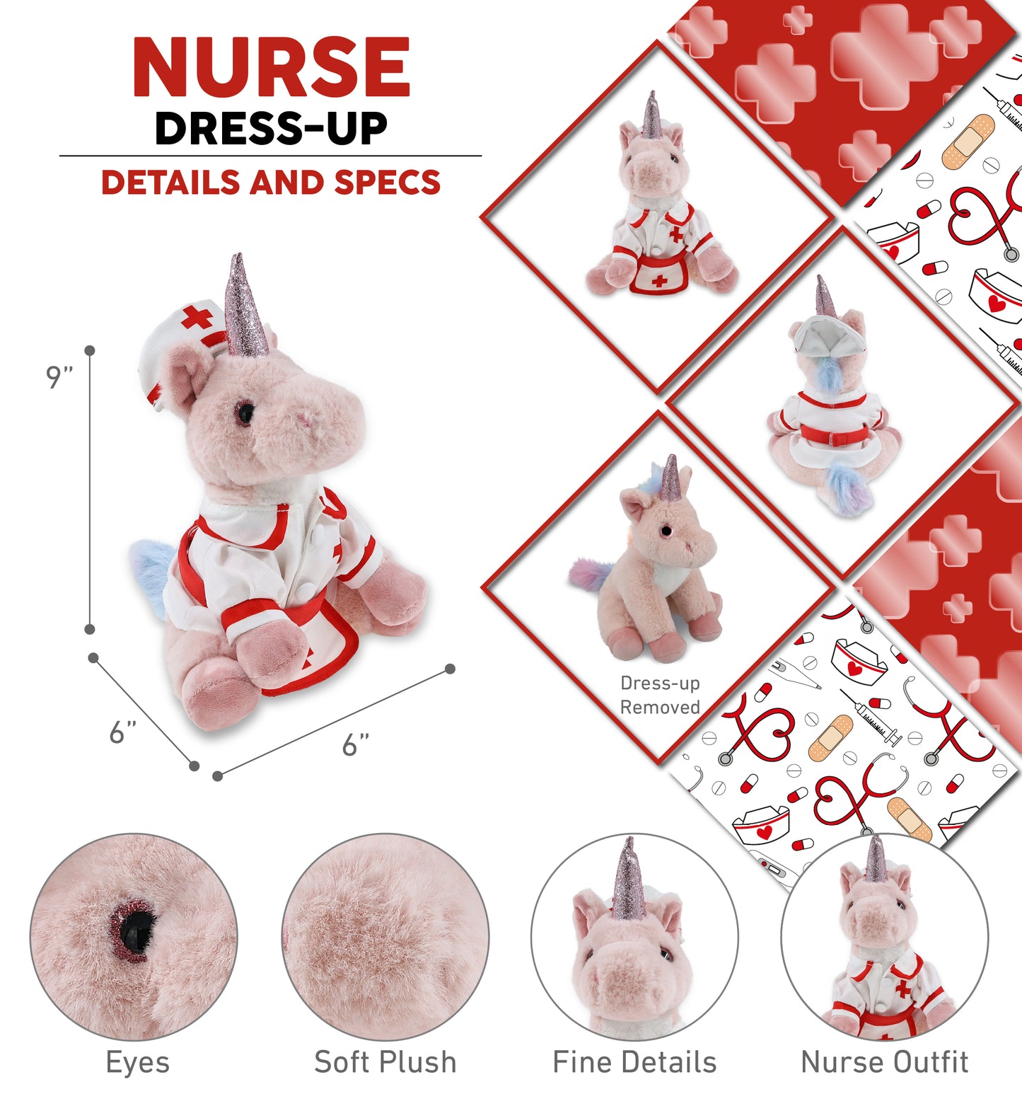 SUPER-SOFT PLUSH - PINK UNICORN 9" With NURSE Dress-Up