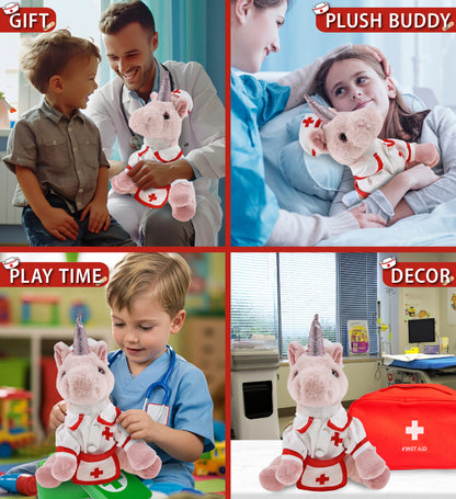 SUPER-SOFT PLUSH - PINK UNICORN 9" With NURSE Dress-Up