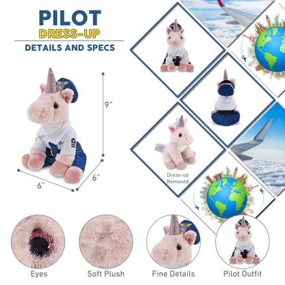 SUPER-SOFT PLUSH - PINK UNICORN 9" WITH PILOT DRESS UP
