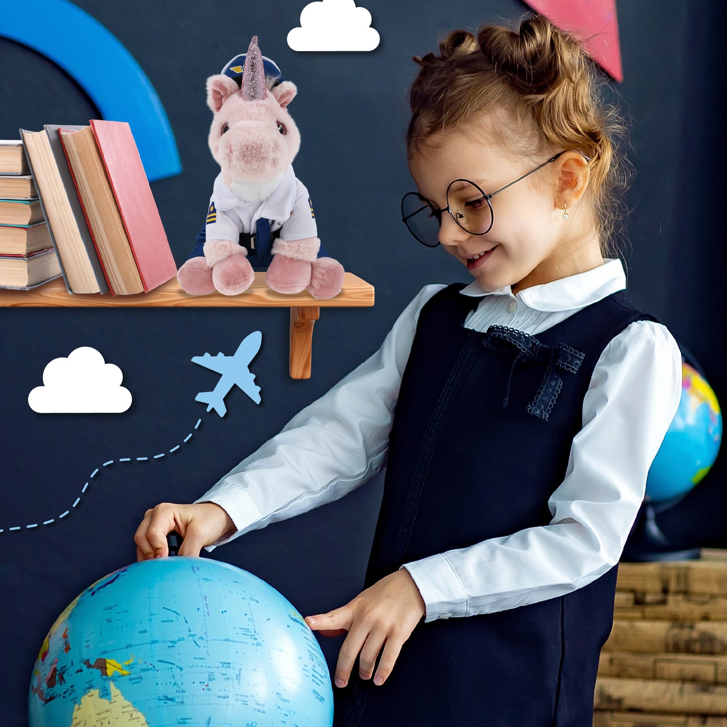 SUPER-SOFT PLUSH - PINK UNICORN 9" WITH PILOT DRESS UP