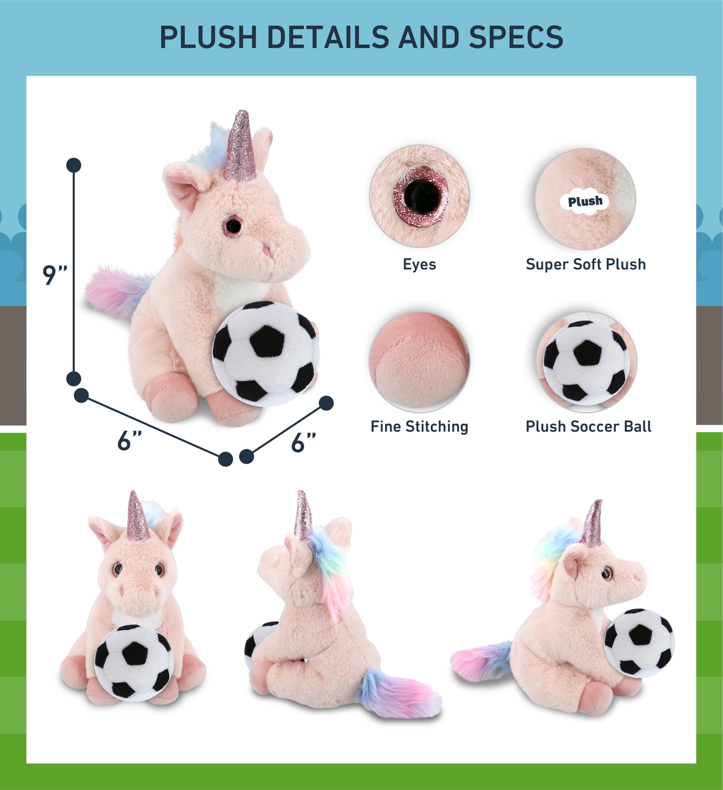 SUPER-SOFT PLUSH - PINK UNICORN 9" WITH SOCCER PLUSH