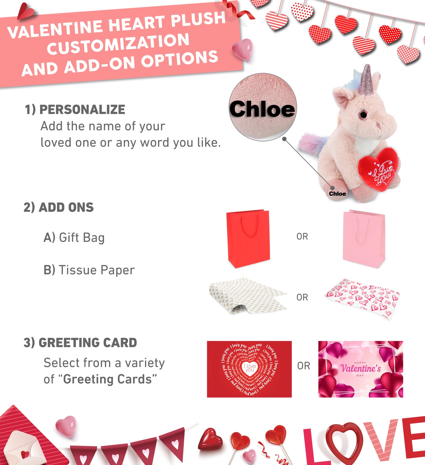 PLUSH I LOVE YOU RED HEART - SUPER-SOFT PLUSH - PINK UNICORN 9"