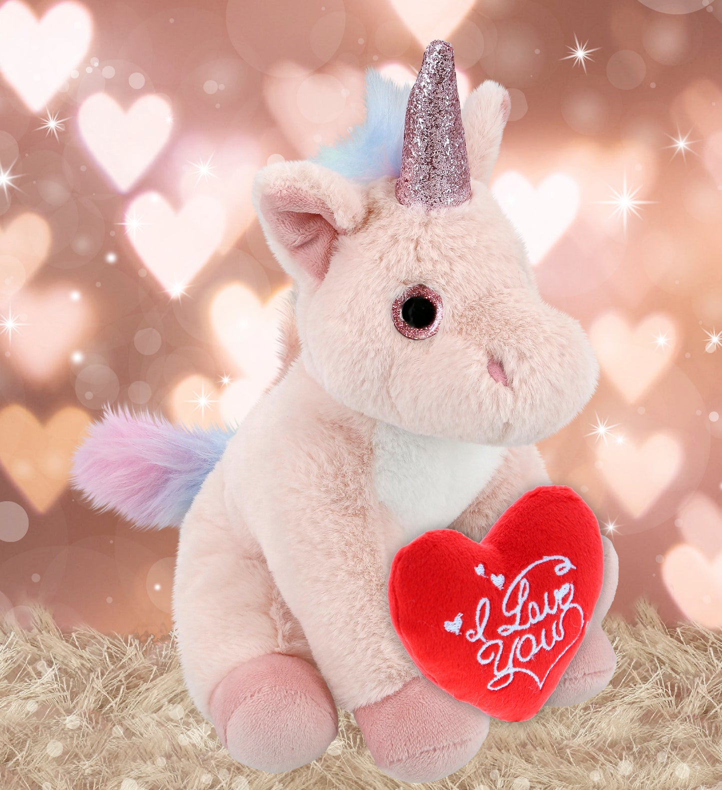 PLUSH I LOVE YOU RED HEART - SUPER-SOFT PLUSH - PINK UNICORN 9"