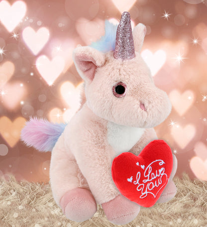 PLUSH I LOVE YOU RED HEART - SUPER-SOFT PLUSH - PINK UNICORN 9"