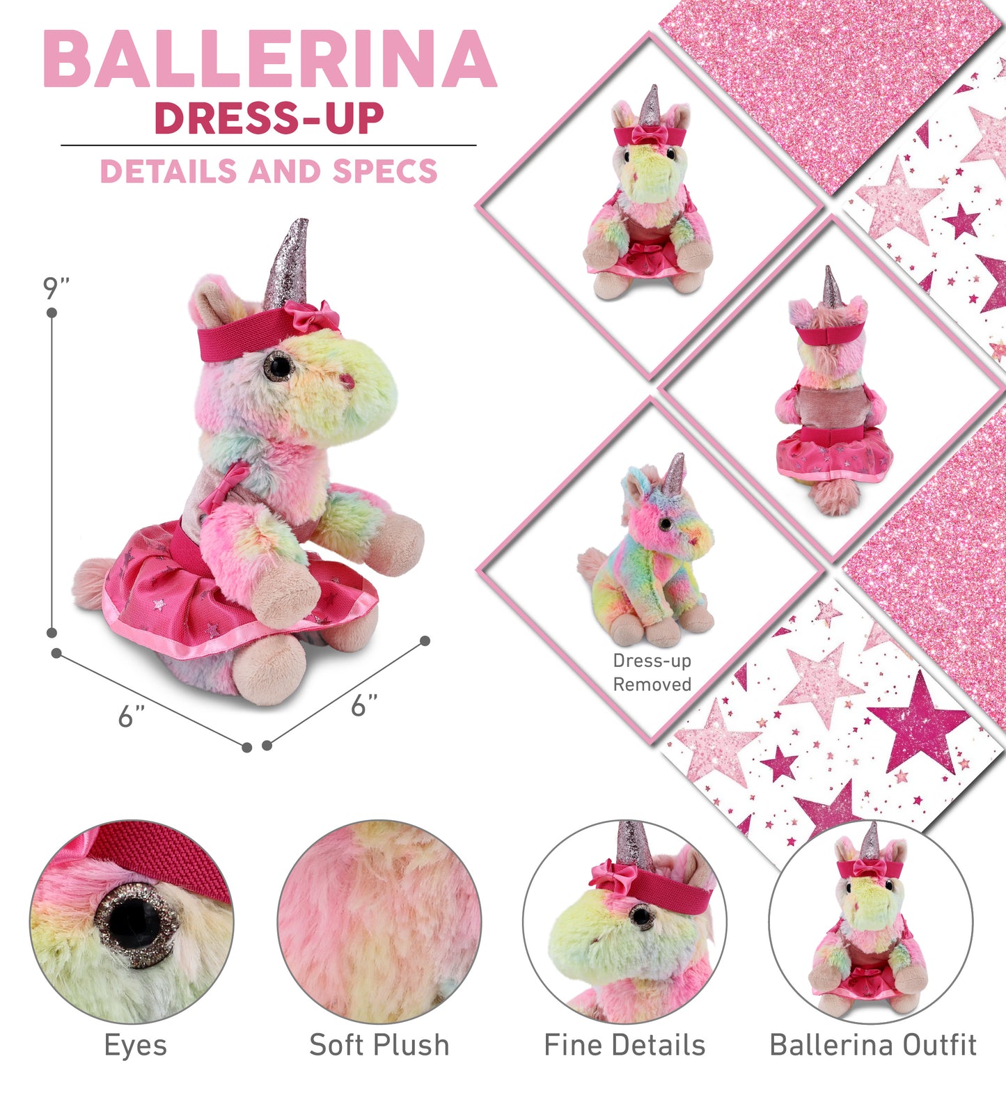 SUPER-SOFT PLUSH - RAINBOW UNICORN 9" Ballerina