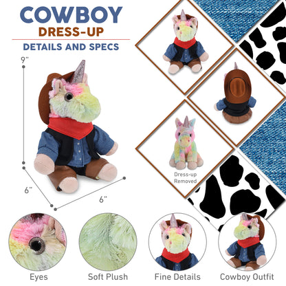 SUPER-SOFT PLUSH - RAINBOW UNICORN 9" COWBOY DRESS UP