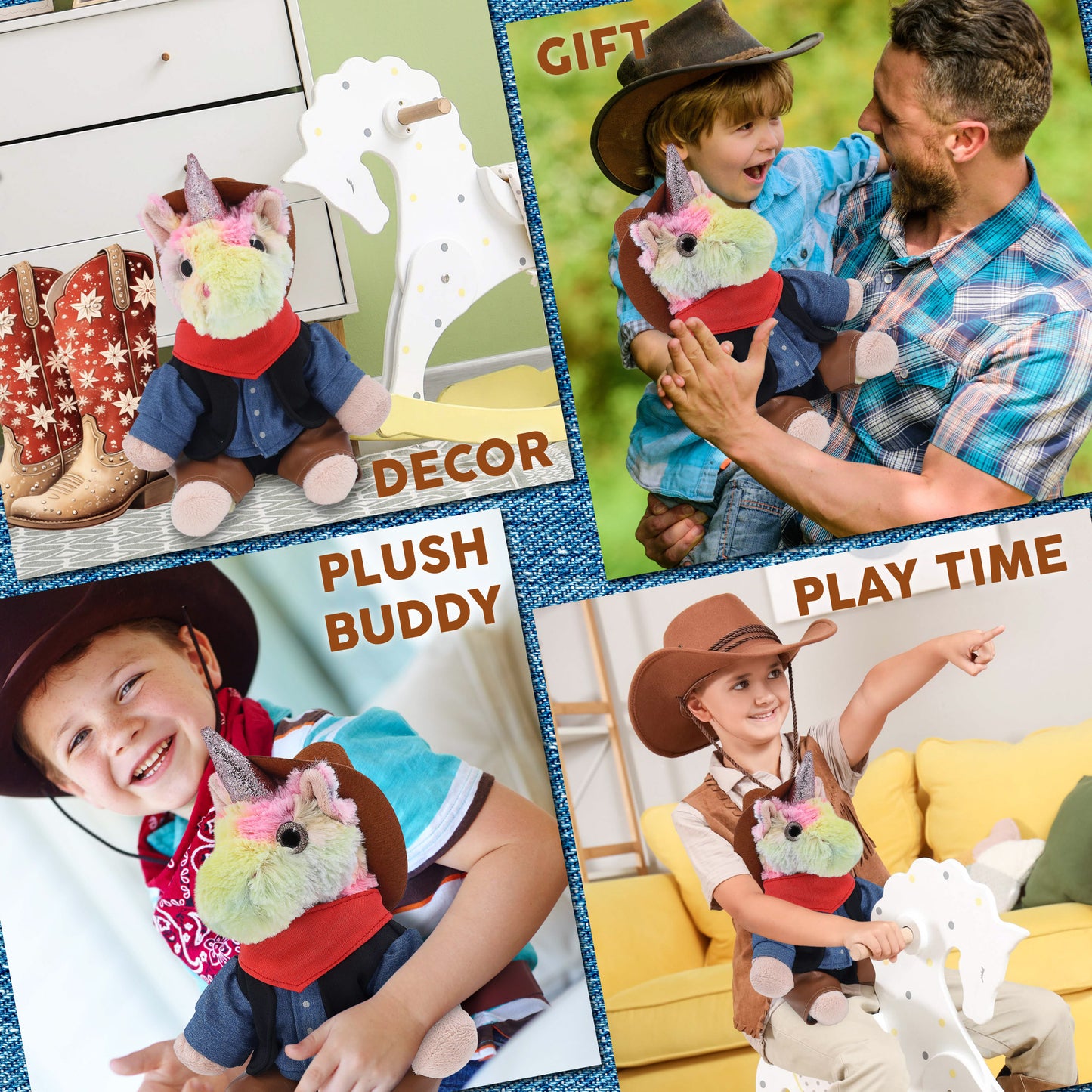 SUPER-SOFT PLUSH - RAINBOW UNICORN 9" COWBOY DRESS UP