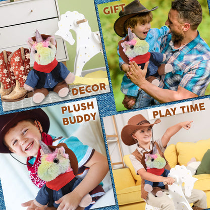 SUPER-SOFT PLUSH - RAINBOW UNICORN 9" COWBOY DRESS UP