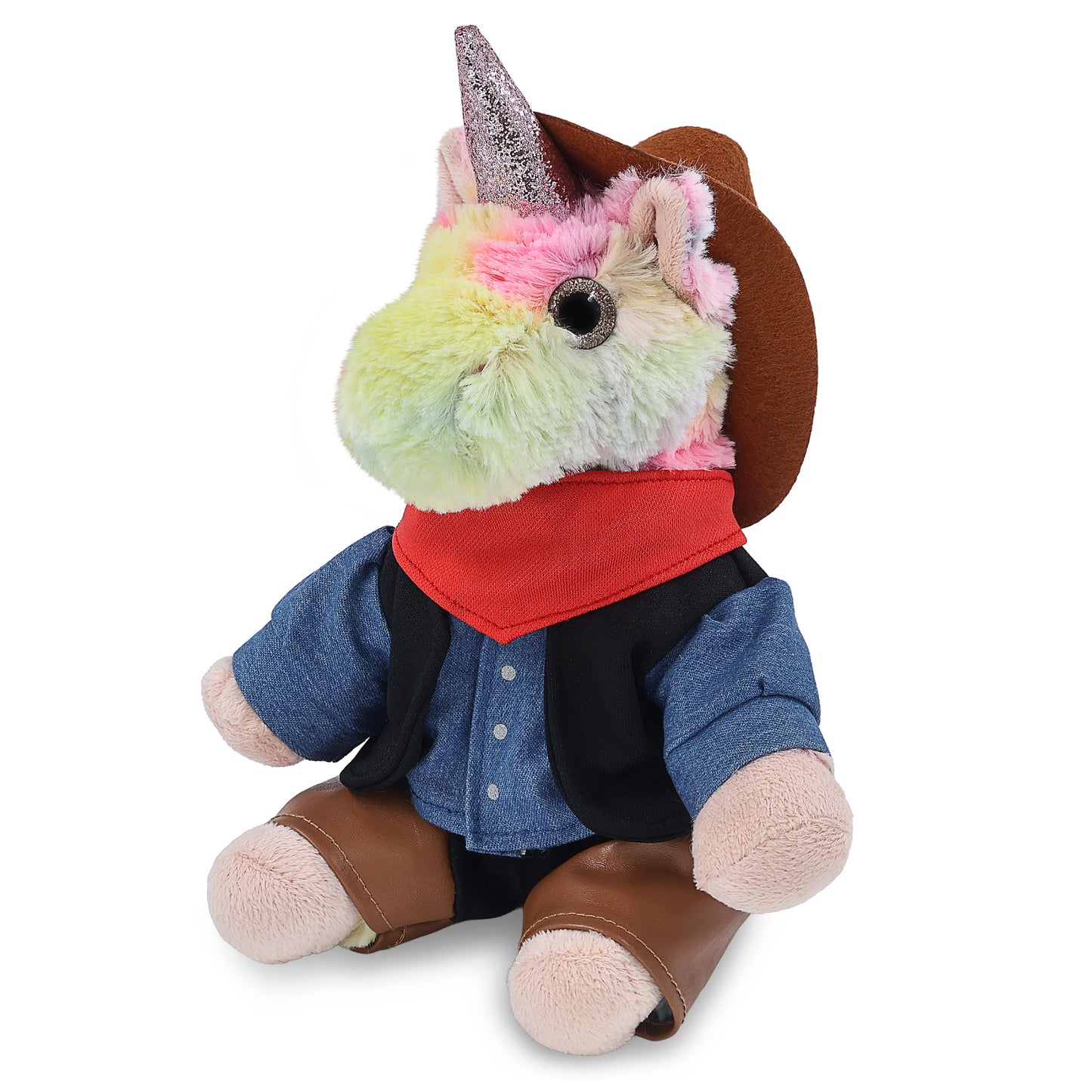 SUPER-SOFT PLUSH - RAINBOW UNICORN 9" COWBOY DRESS UP