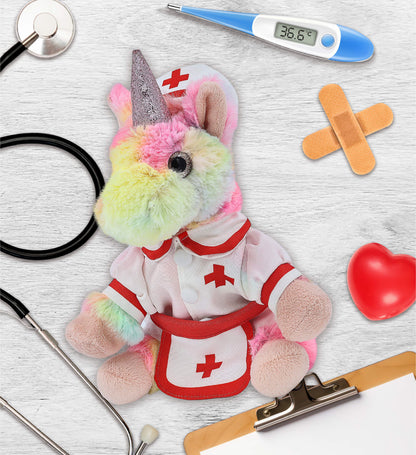SUPER-SOFT PLUSH - RAINBOW UNICORN 9" NURSE DRESS UP
