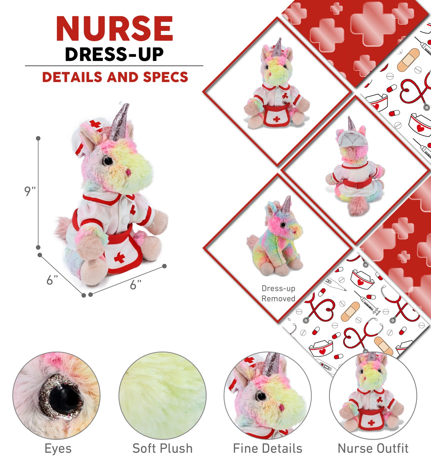 SUPER-SOFT PLUSH - RAINBOW UNICORN 9" NURSE DRESS UP