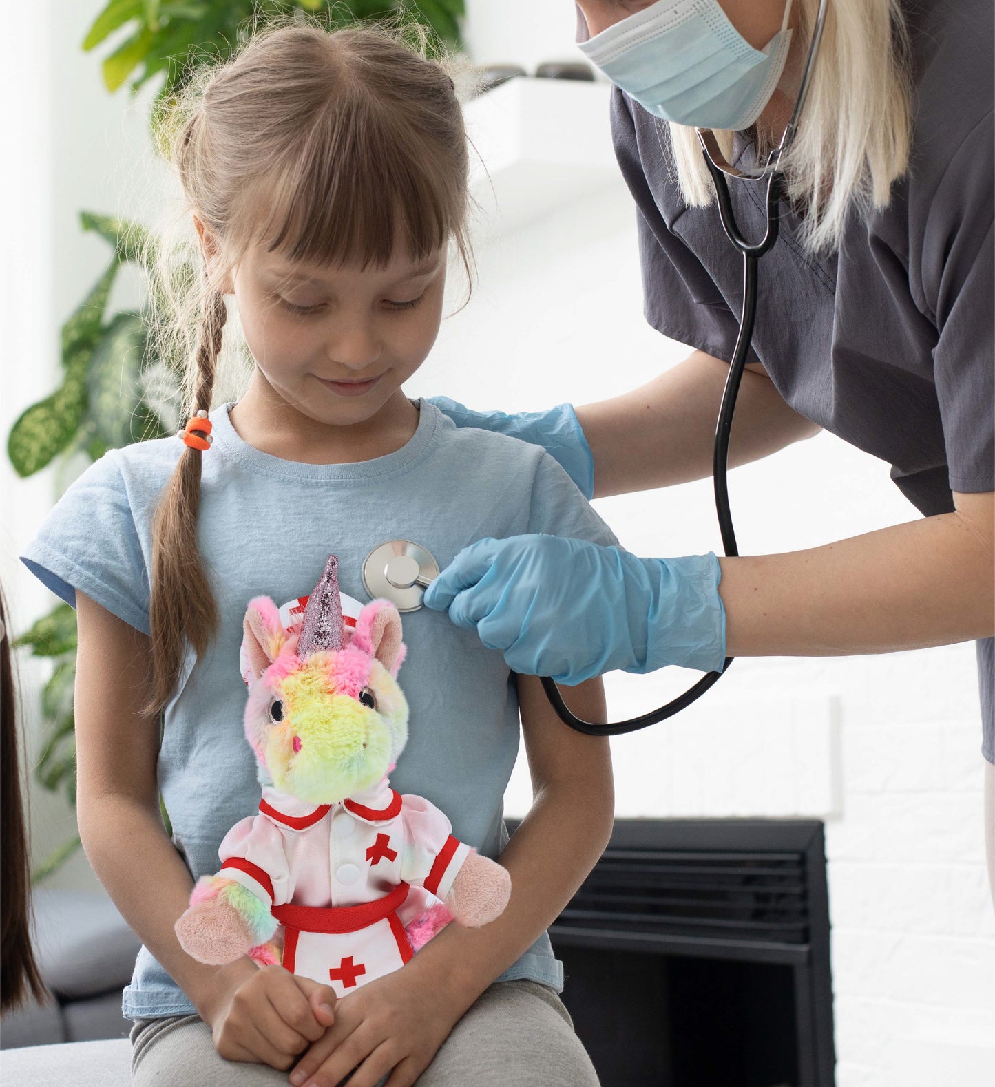 SUPER-SOFT PLUSH - RAINBOW UNICORN 9" NURSE DRESS UP