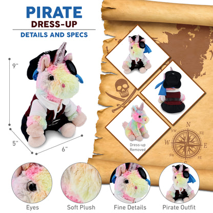 SUPER-SOFT PLUSH - RAINBOW UNICORN 9" WITH PIRATE DRESS UP