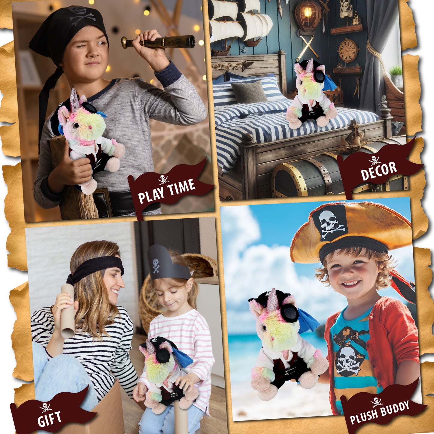 SUPER-SOFT PLUSH - RAINBOW UNICORN 9" WITH PIRATE DRESS UP