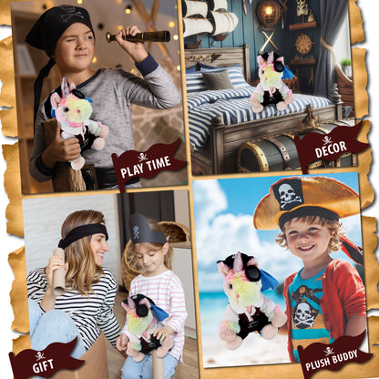 SUPER-SOFT PLUSH - RAINBOW UNICORN 9" WITH PIRATE DRESS UP