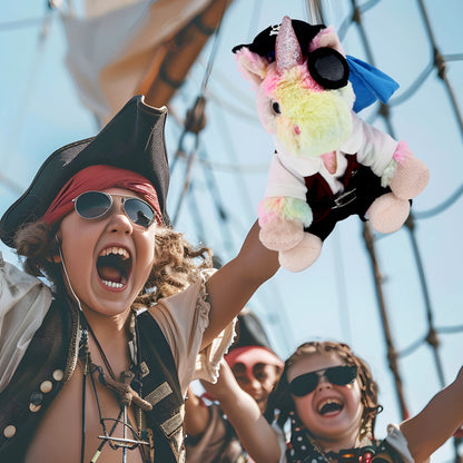 SUPER-SOFT PLUSH - RAINBOW UNICORN 9" WITH PIRATE DRESS UP
