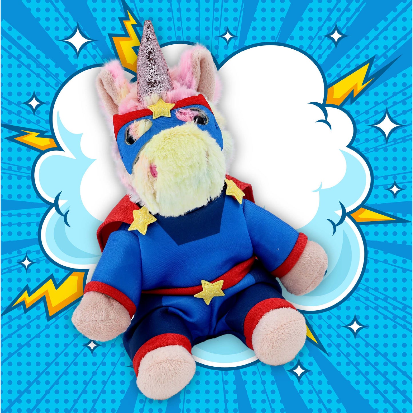 SUPER-SOFT PLUSH - RAINBOW UNICORN 9" WITH SUPER HERO DRESS UP