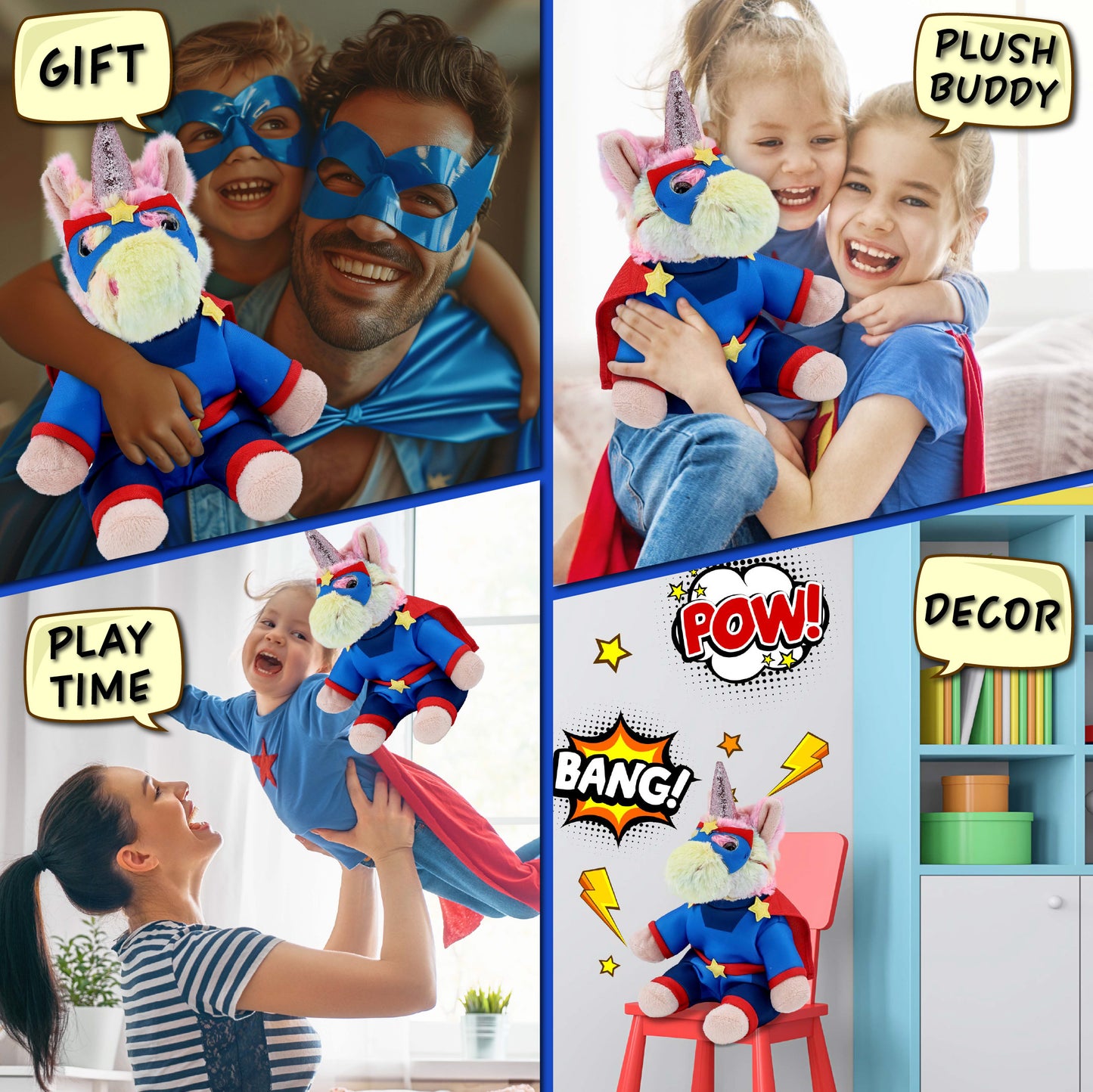 SUPER-SOFT PLUSH - RAINBOW UNICORN 9" WITH SUPER HERO DRESS UP