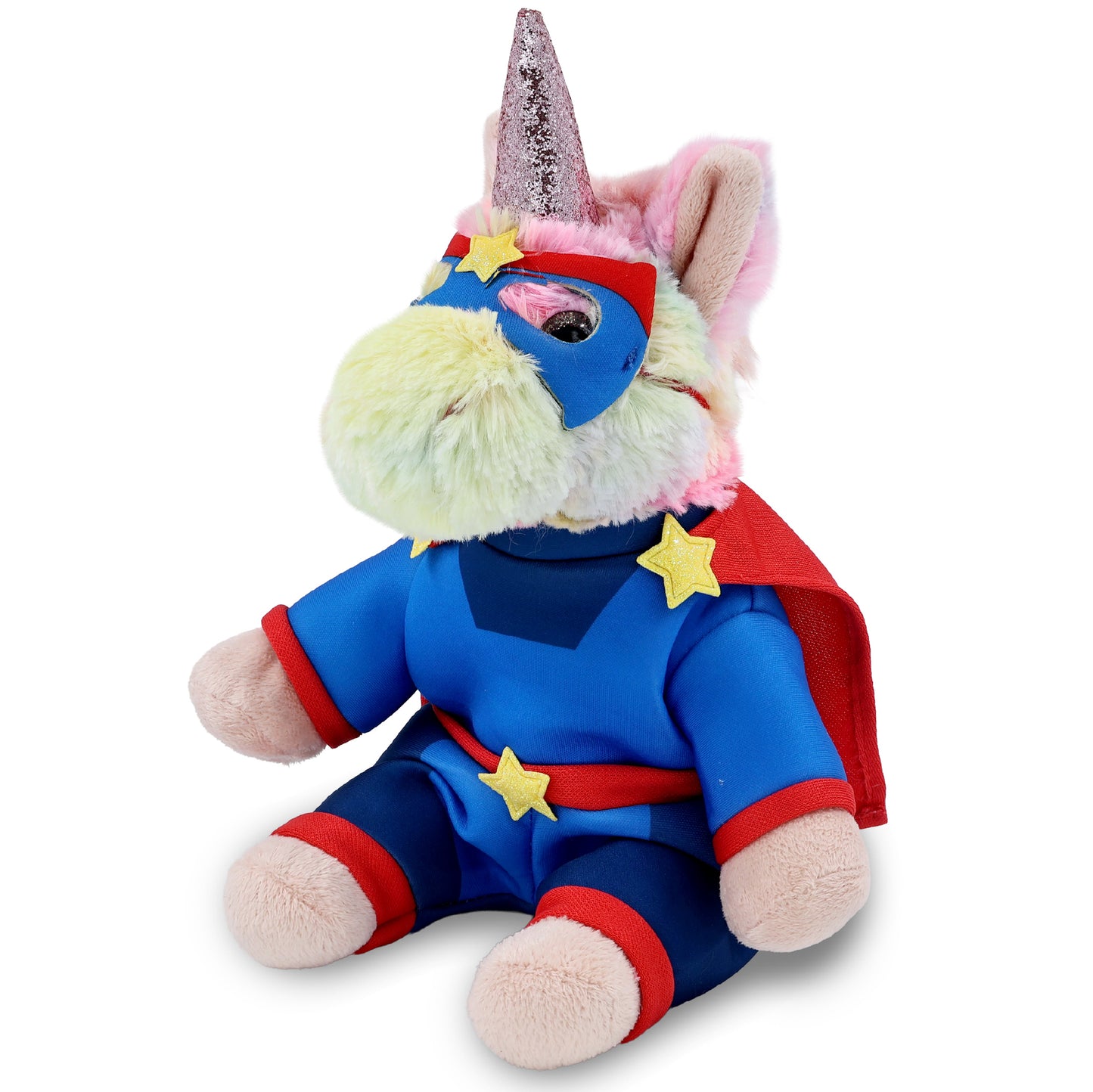 SUPER-SOFT PLUSH - RAINBOW UNICORN 9" WITH SUPER HERO DRESS UP