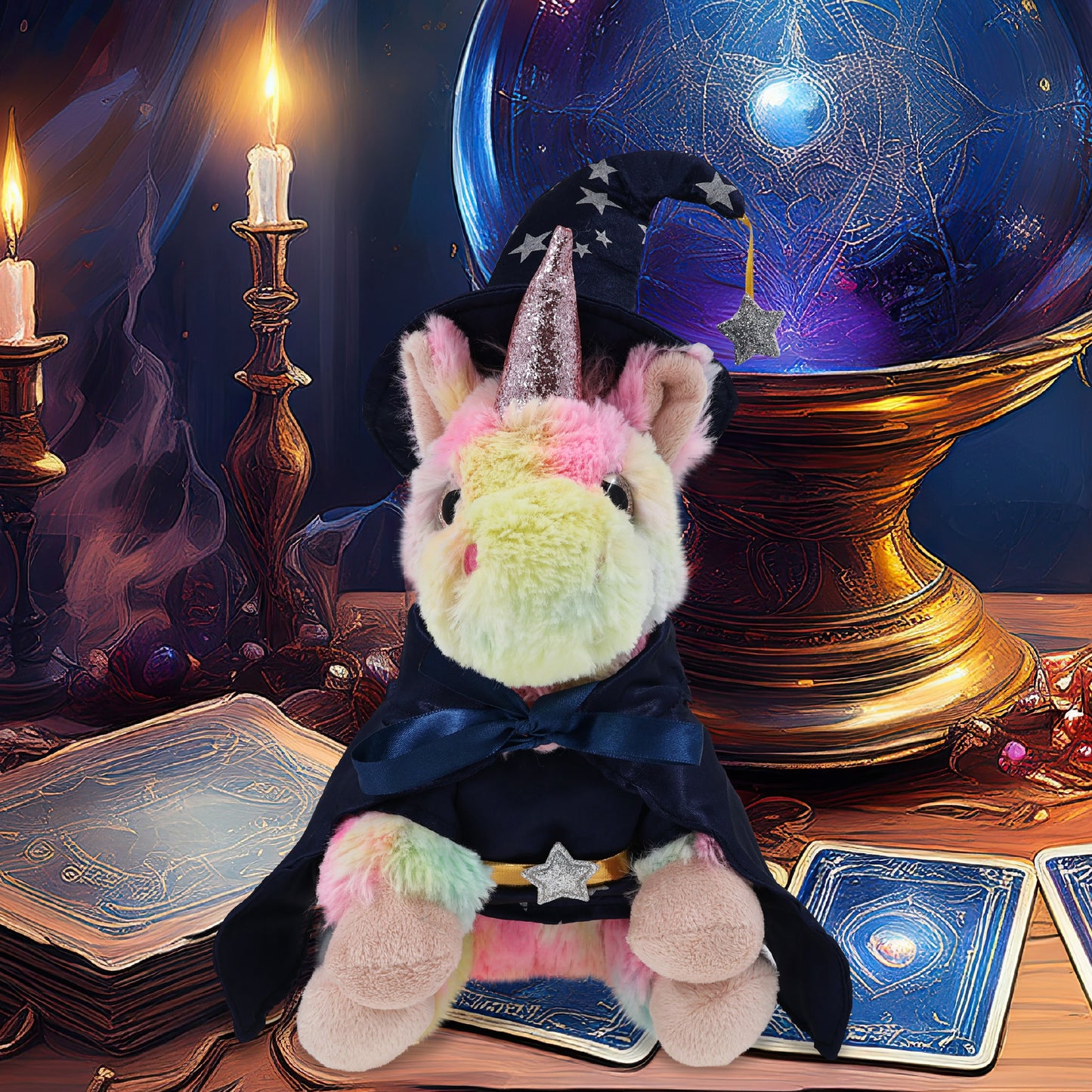 SUPER-SOFT PLUSH - RAINBOW UNICORN 9" WITH WIZARD DRESS UP