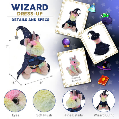 SUPER-SOFT PLUSH - RAINBOW UNICORN 9" WITH WIZARD DRESS UP