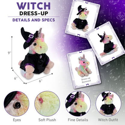 SUPER-SOFT PLUSH - RAINBOW UNICORN 9" WITH WITCH DRESS UP