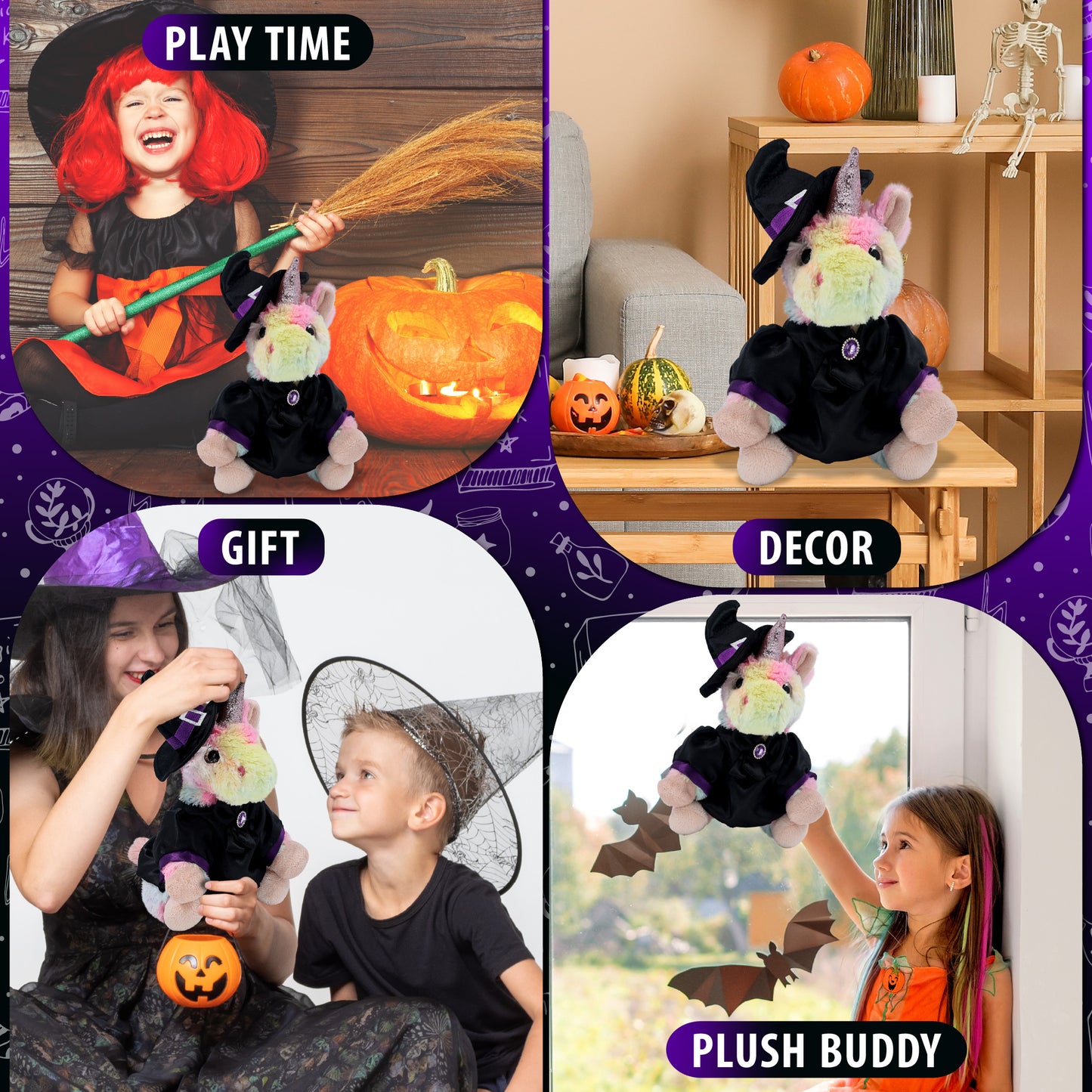 SUPER-SOFT PLUSH - RAINBOW UNICORN 9" WITH WITCH DRESS UP