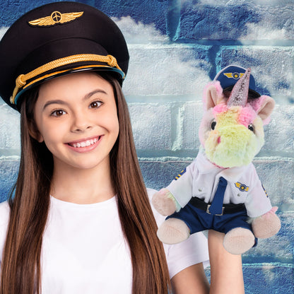 SUPER-SOFT PLUSH - RAINBOW UNICORN 9" WITH PILOT DRESS UP