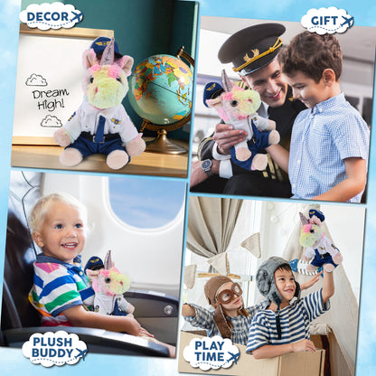SUPER-SOFT PLUSH - RAINBOW UNICORN 9" WITH PILOT DRESS UP