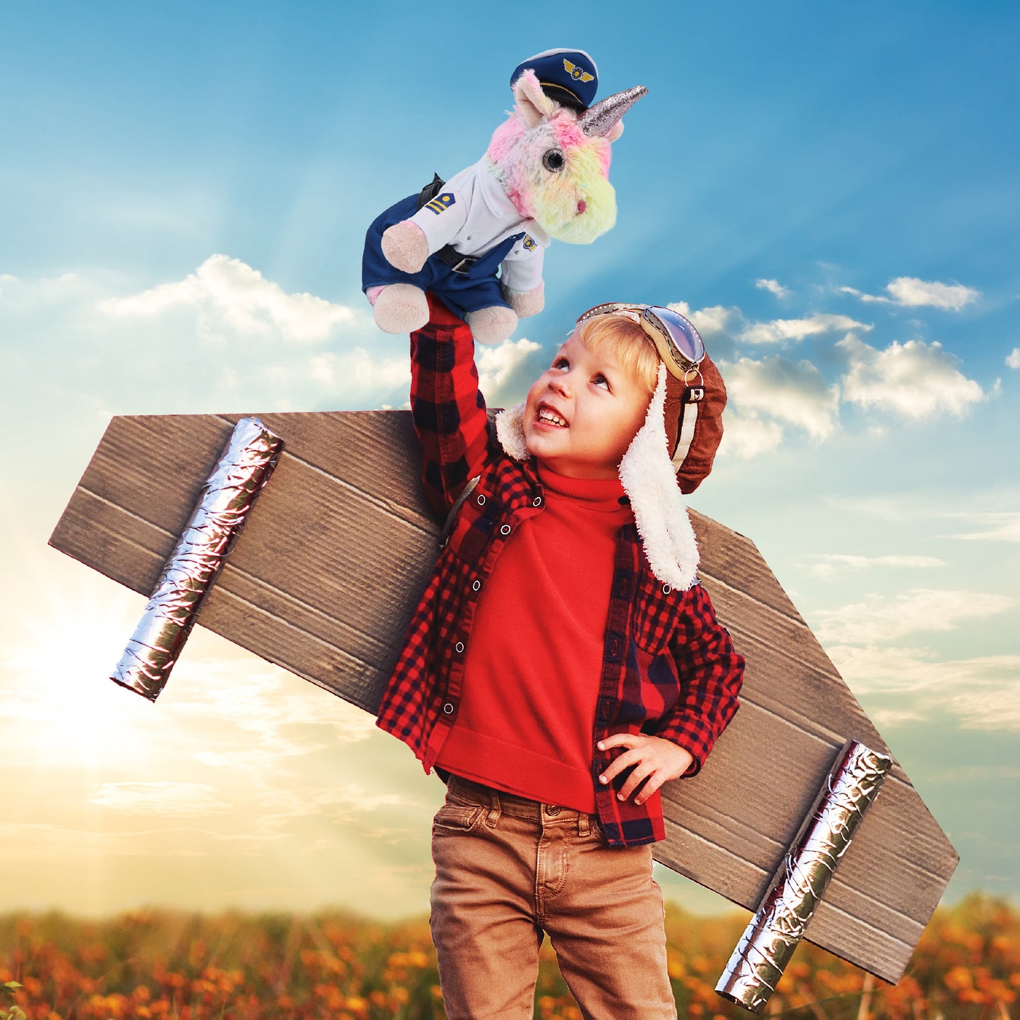 SUPER-SOFT PLUSH - RAINBOW UNICORN 9" WITH PILOT DRESS UP