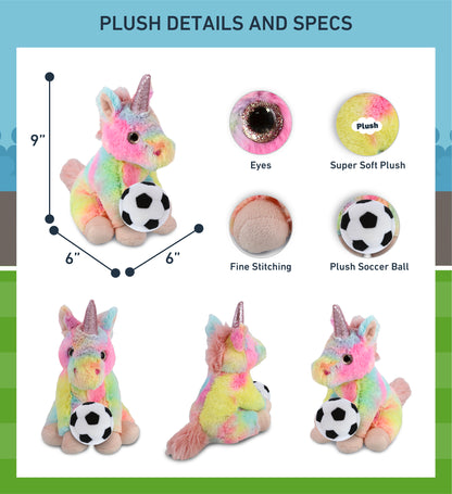 SUPER-SOFT PLUSH - RAINBOW UNICORN 9" WITH SOCCER PLUSH