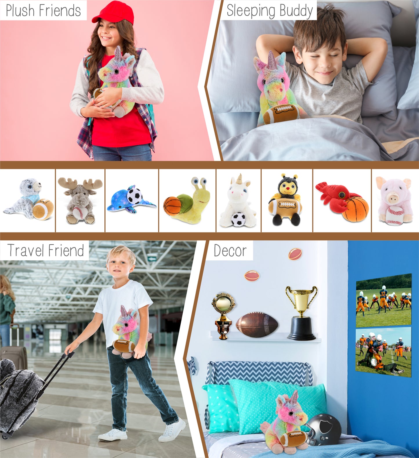 SUPER-SOFT PLUSH - RAINBOW UNICORN 9" WITH FOOTBALL PLUSH