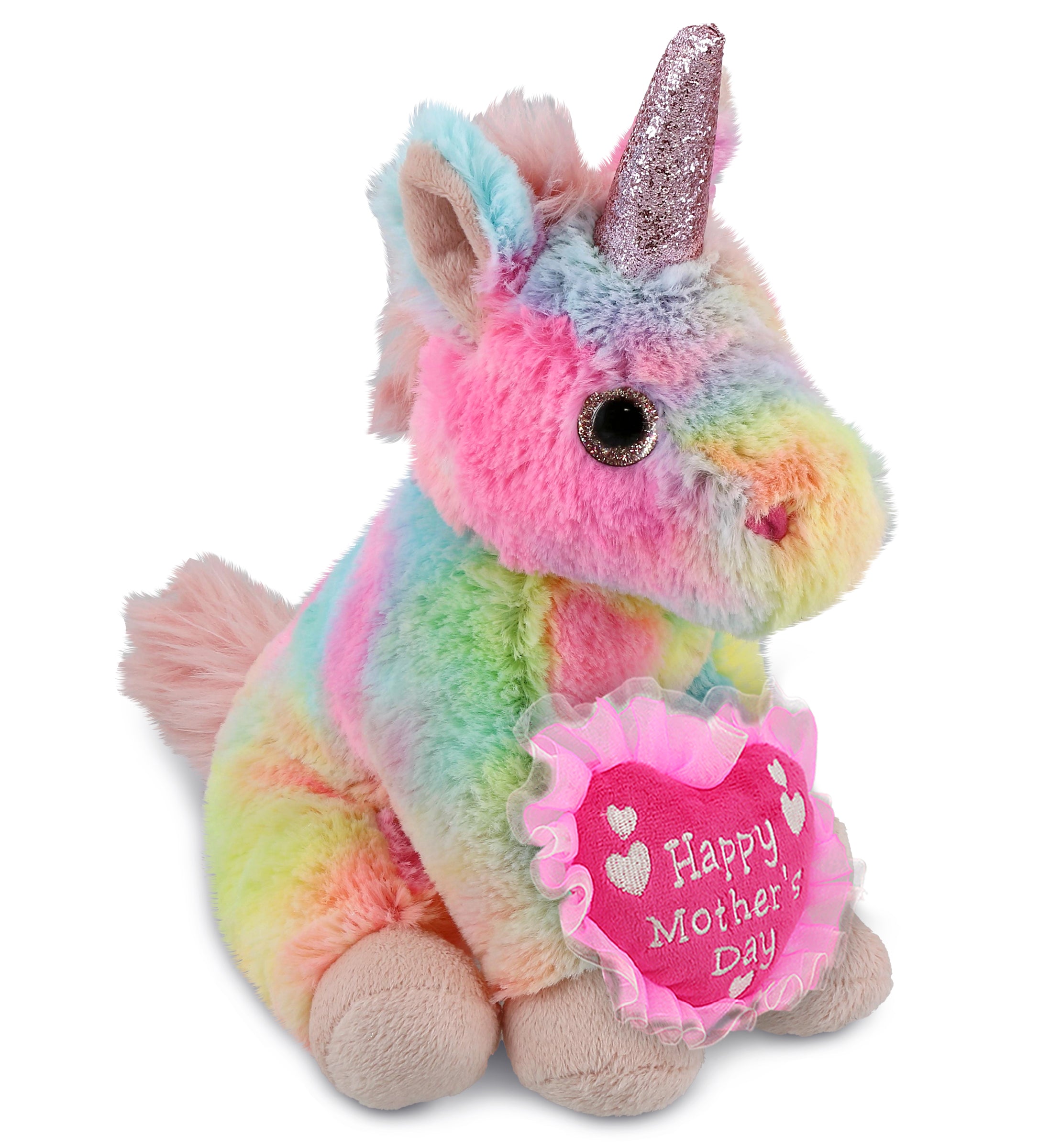 PLUSH MOTHERS DAY HEART - SUPER-SOFT PLUSH - RAINBOW UNICORN 9"