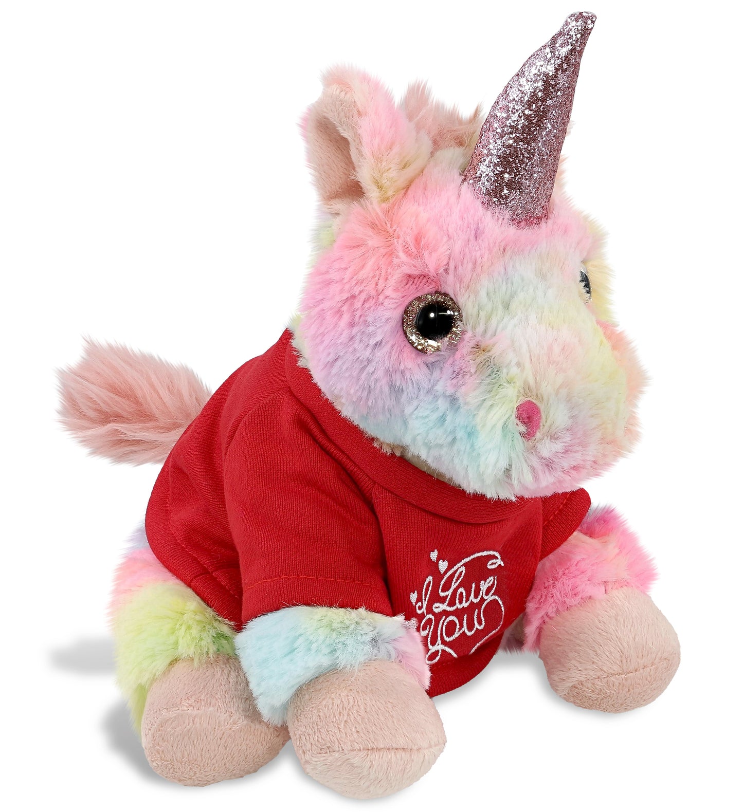 PLUSH I LOVE YOU RED SHIRT- SUPER-SOFT PLUSH - RAINBOW UNICORN 9"