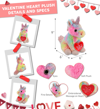 PLUSH I LOVE YOU RED HEART - SUPER-SOFT PLUSH - RAINBOW UNICORN 9"