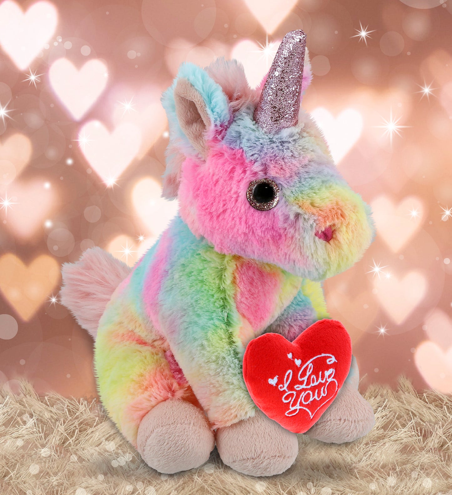 PLUSH I LOVE YOU RED HEART - SUPER-SOFT PLUSH - RAINBOW UNICORN 9"