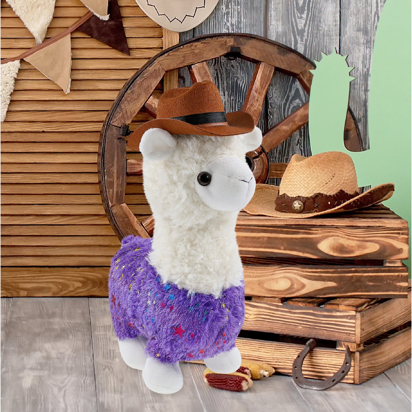 PLUSH - SPARKLE PURPLE LLAMA COWBOY DRESS UP